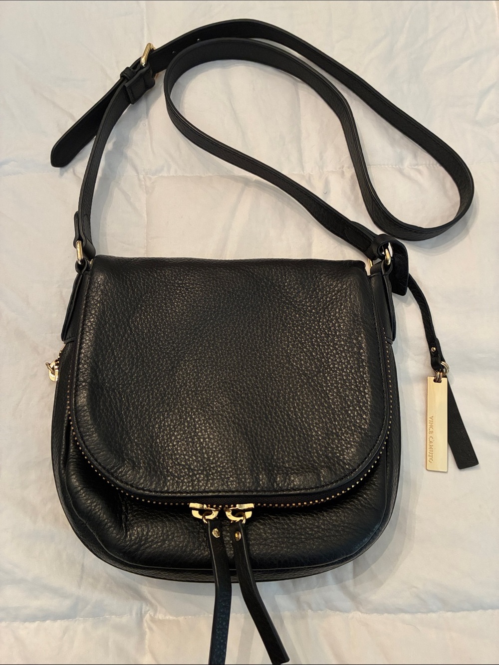 Vince Camuto Black Pebbled Leather Crossbody with Gold Hardware